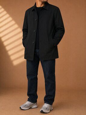 London Fog Black Lightweight Car Coat Jacket Button Front (Men’s L)